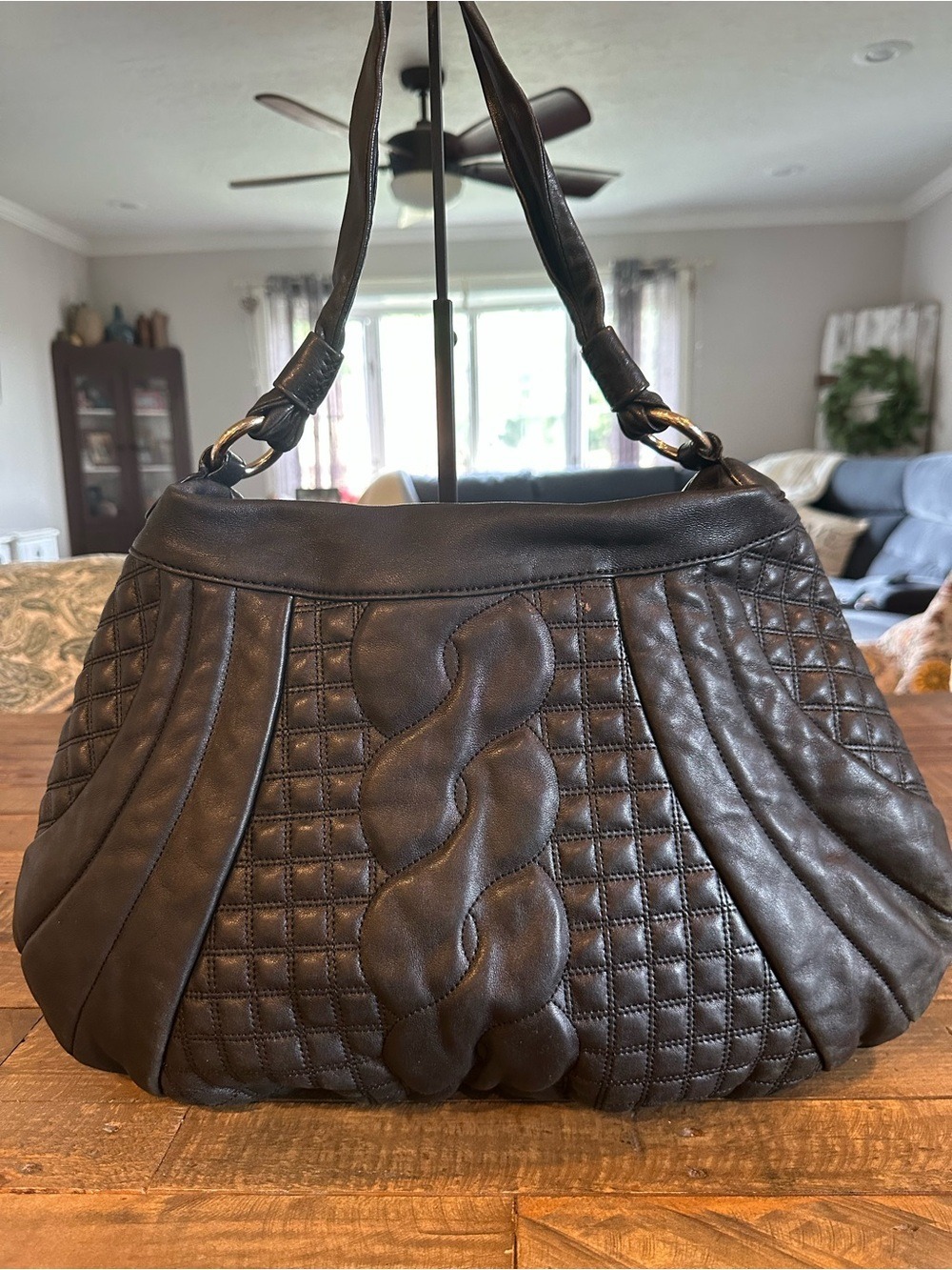 David & Scotti Italian Luxury Brand Large Black Quilted Leather Bag